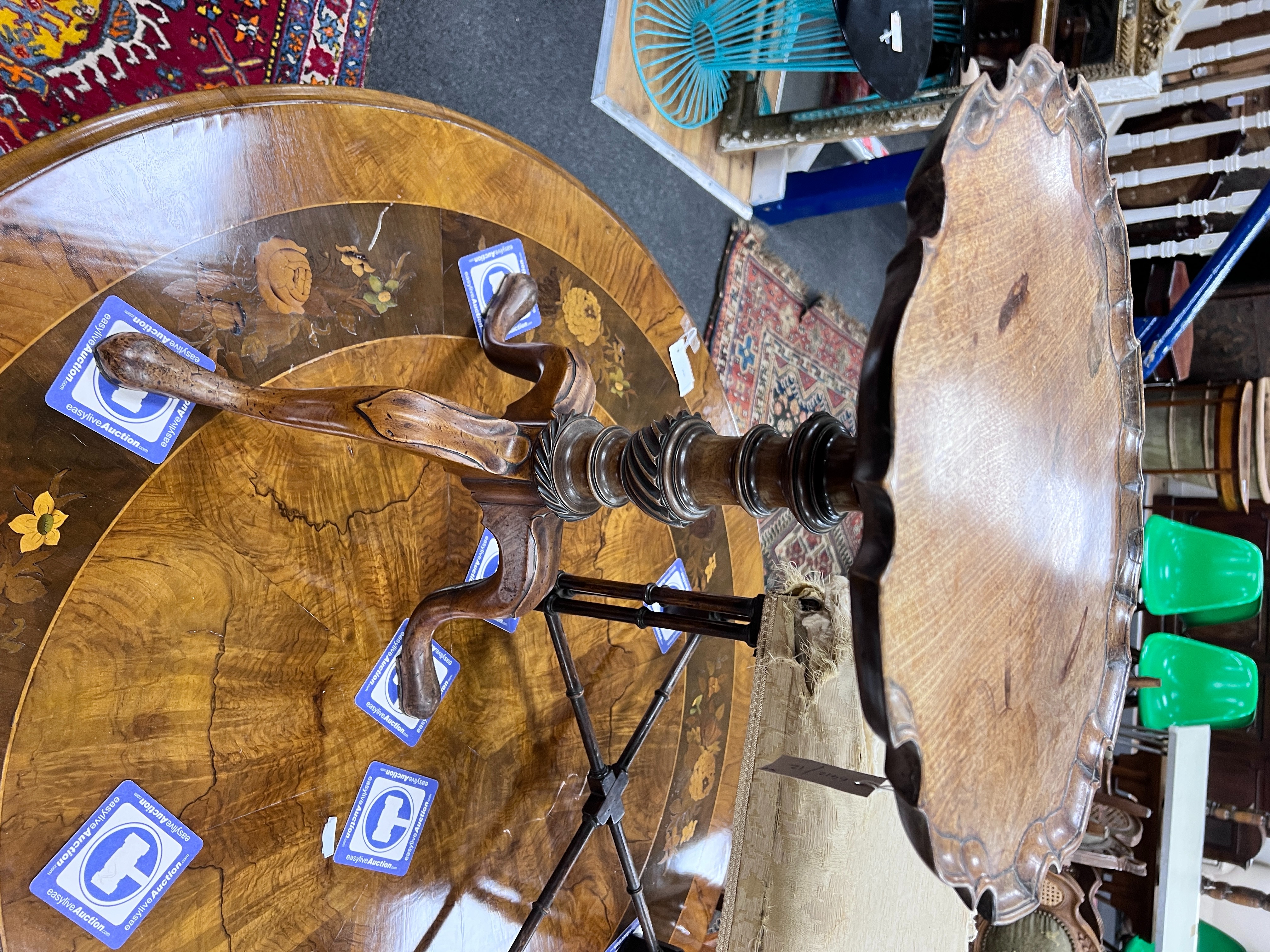A George III circular mahogany piecrust tripod wine table, diameter 46cm, height 60cm